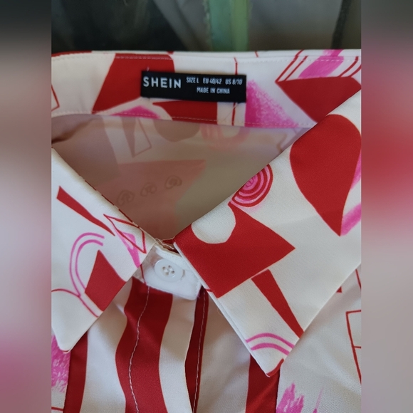SHEIN Red and Pink Geometric Shirt - Picture 6 of 6
